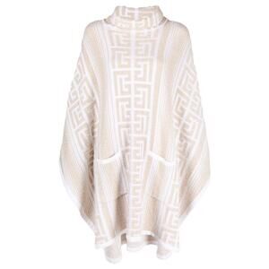 Balmain Lurex Ivory White Monogram Knit Poncho Size 1 EU NWT